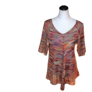 FADED Glory Multi-color Boho Short Sleeve Lightweight Sweater Size Large